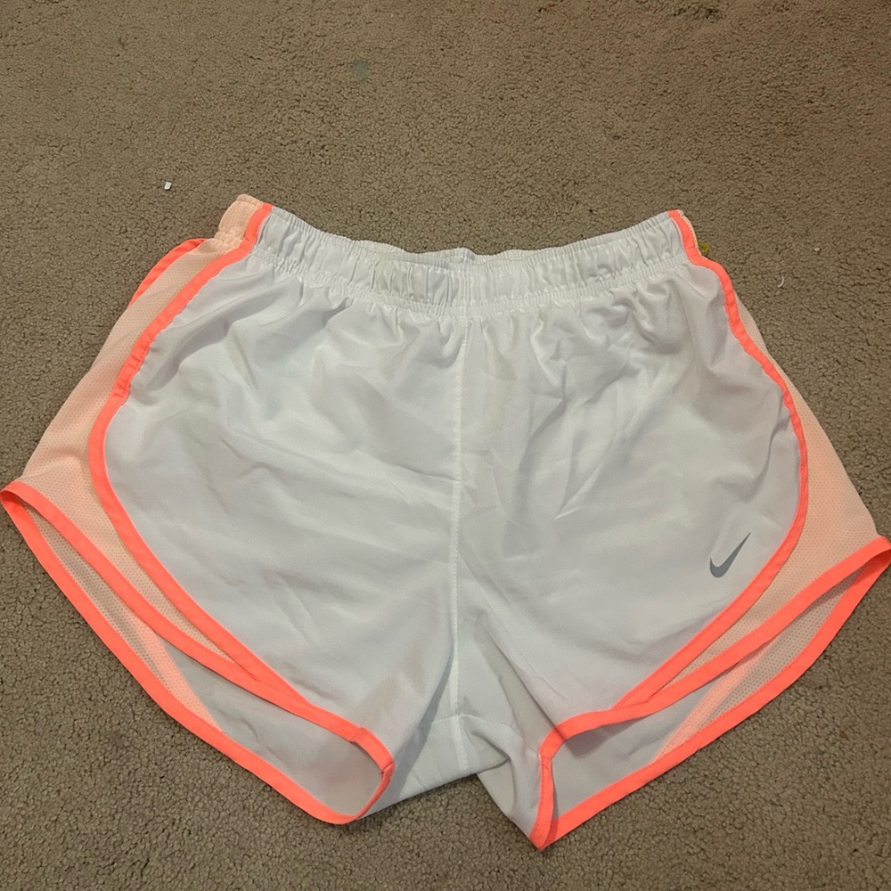 Nike Women's White and Neon Pink Athletic Shorts